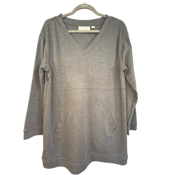 Linea Ponte Sweatshirt Dress Tunic Gray Jersey V-Neck Pockets Sz M | EUC - Picture 6 of 6